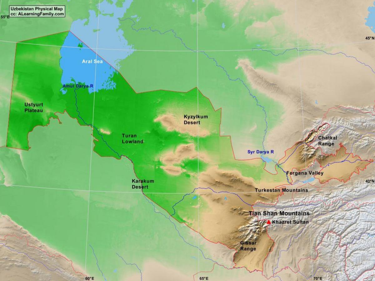 карта на Узбекистан физическа